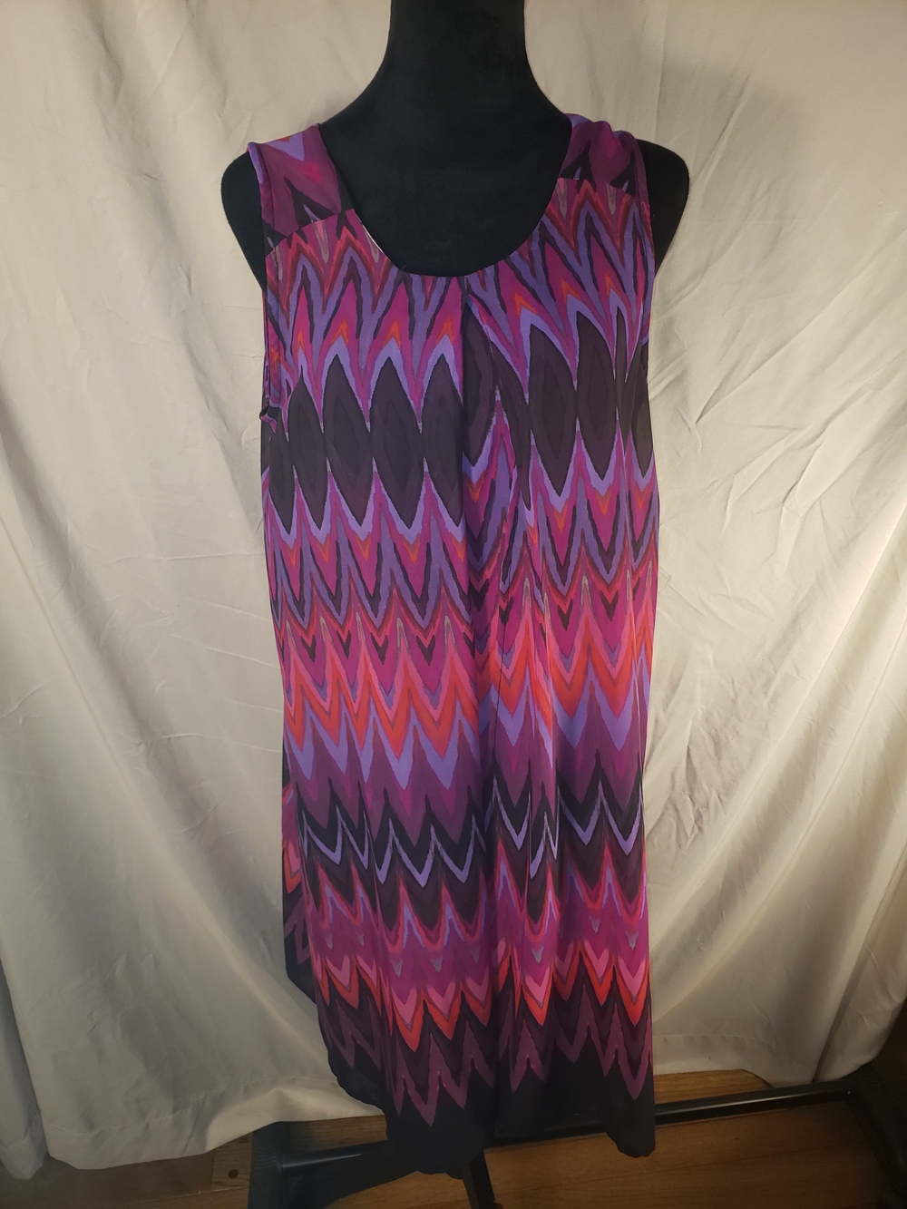 Sleeveless New Directions Purple Chevron Midi Dress - L